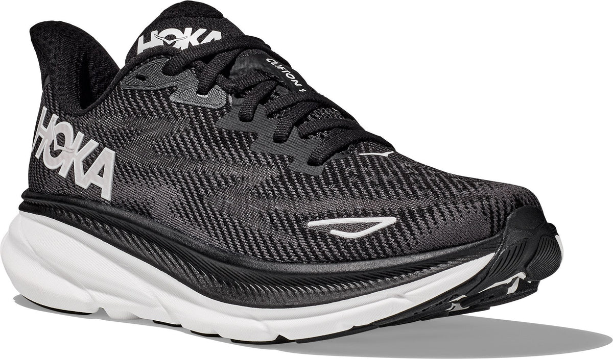 Men's Clifton 9 Road-Running Shoes - Black/White - view 3