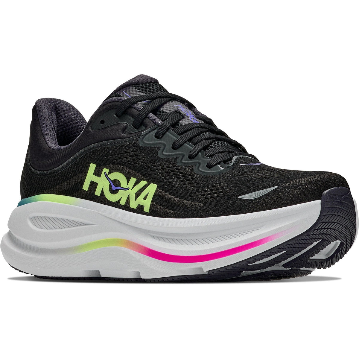 Men's Bondi 9 Road-Running Shoes - Black/Neon Yuzu - view 3